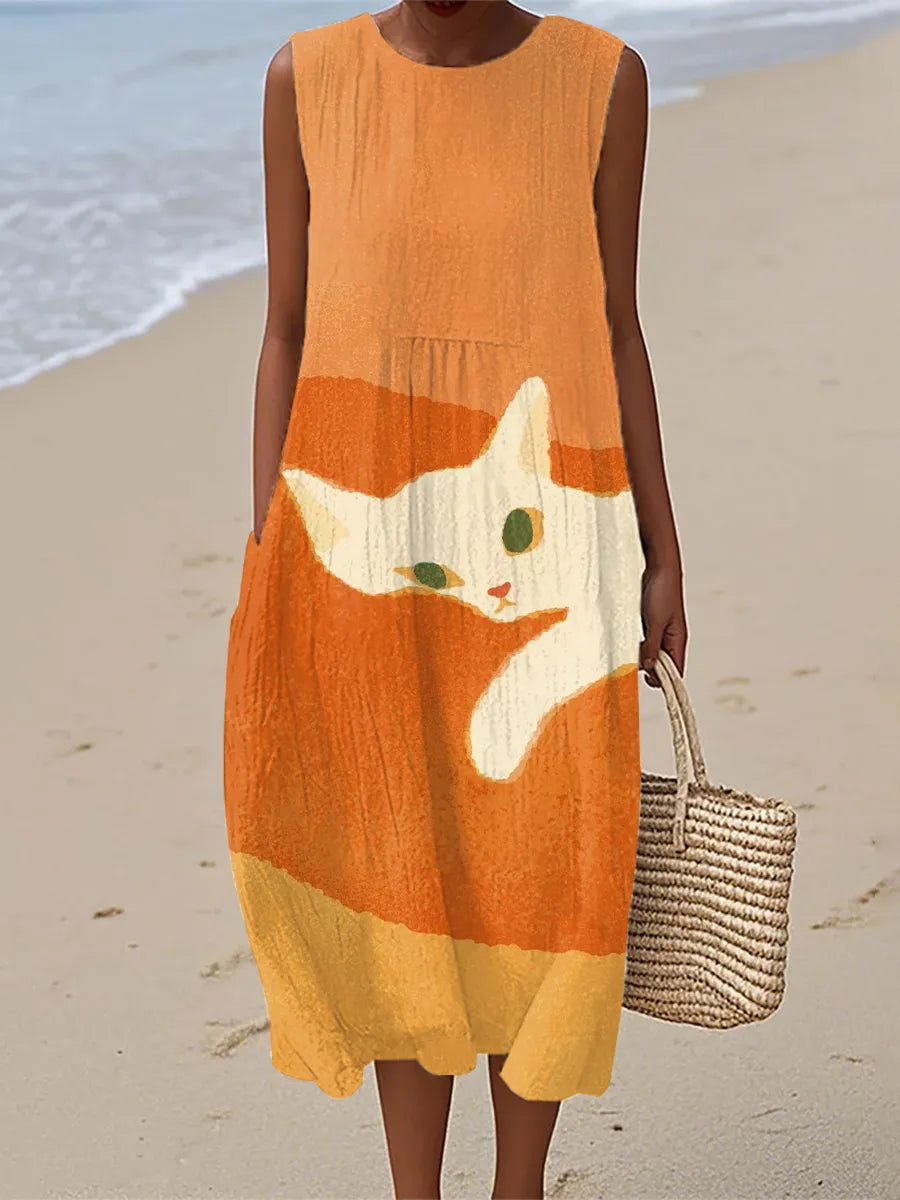 Ella | Cute Cat Art Print Midi Dress